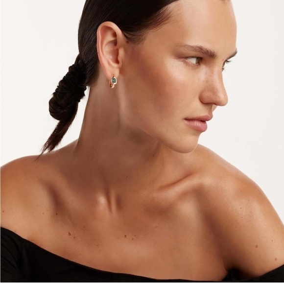 GOLD 14k Gold Plated Cubic Zirconia Hoop Earrings - Picture 3 of 4